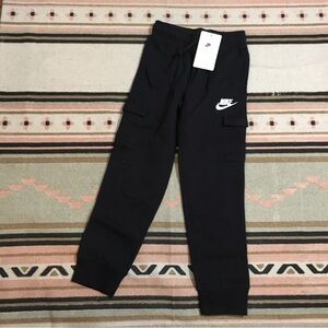 Nike Kids 10 Black cargo sweat pants 9” flat elastic waist 27” long white logo